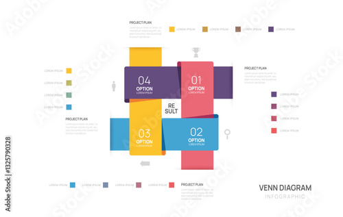 Venn diagram infographic chart template for business start up presentation vector illustration.