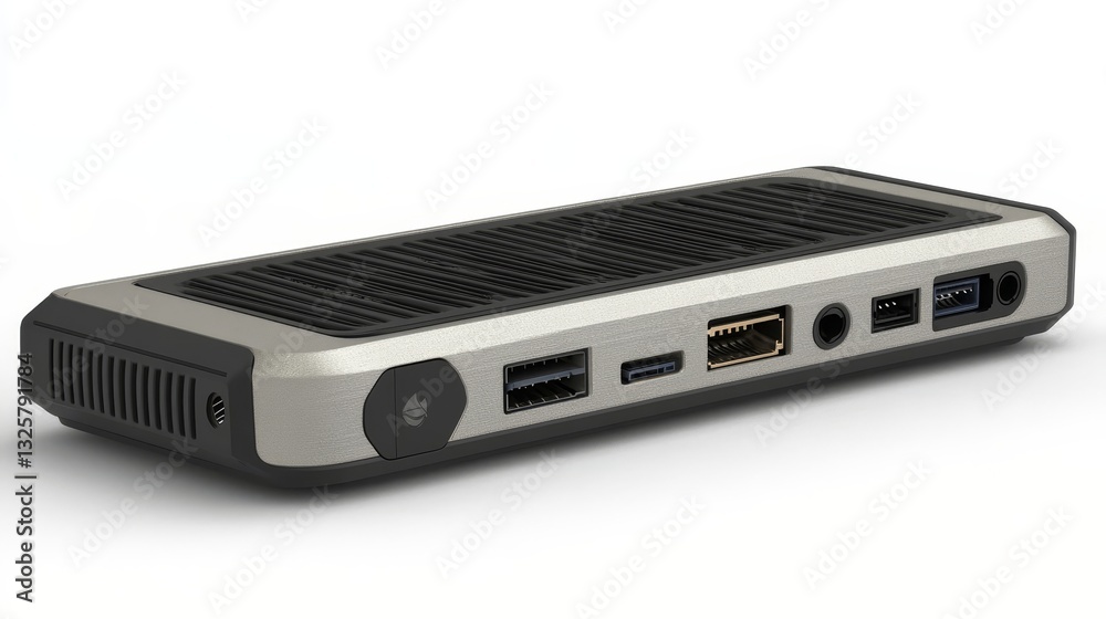 Silver and black computer device isolated on white background Silver and black computer device isolated on white background