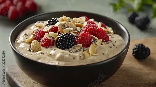 Creamy Yogurt Bowl with Fresh Berries and Nutty Toppings