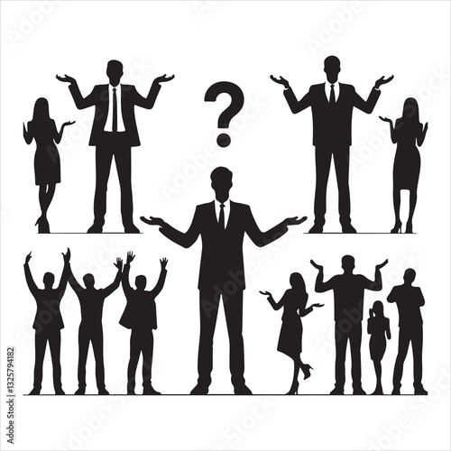 People Shrugging Illustrations Colored and Silhouette vector