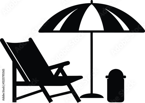 Beach chair silhouette vector, Beach umbrella and chair icon vector illustration