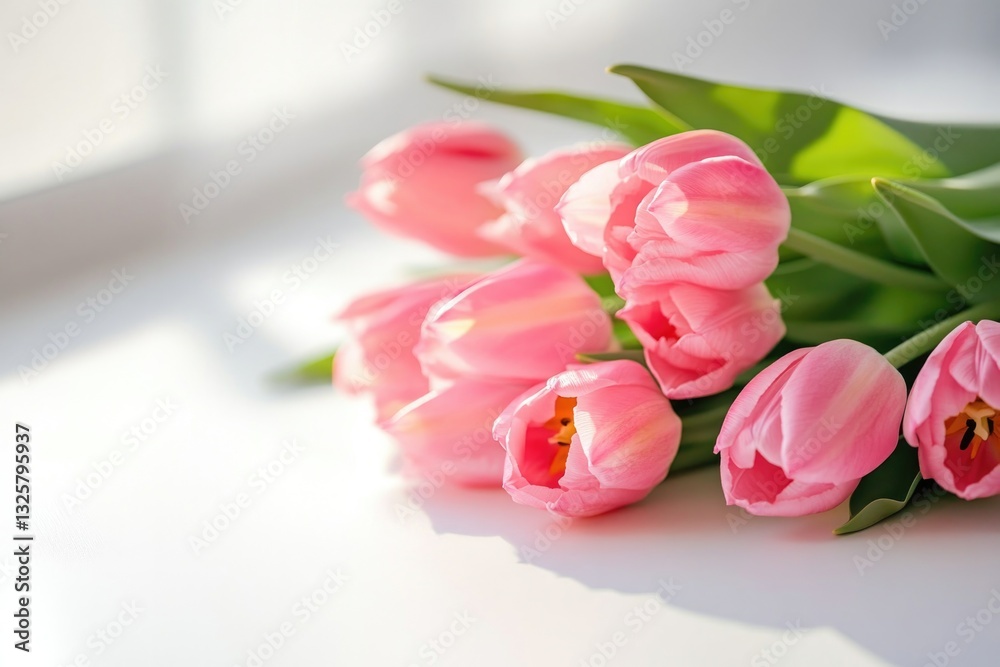 Soft pink tulips arranged elegantly, capturing essence of love a Soft pink tulips arranged elegantly, capturing essence of love a