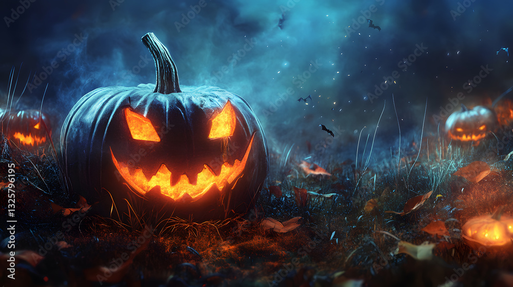 Fototapeta premium A night view atmosphere picture of Halloween jack-o'-lanterns