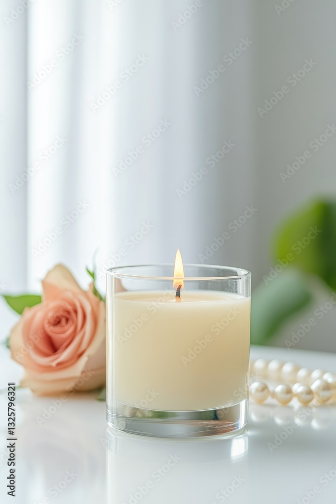 Delicate candlelight accompanied by soft rose and elegant pearls Delicate candlelight accompanied by soft rose and elegant pearls