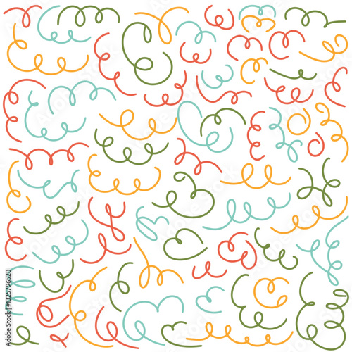 Creative abstract style art background for kids or trendy design with basic shapes. Simple children's doodles and squiggles on wallpaper. Vector illustration