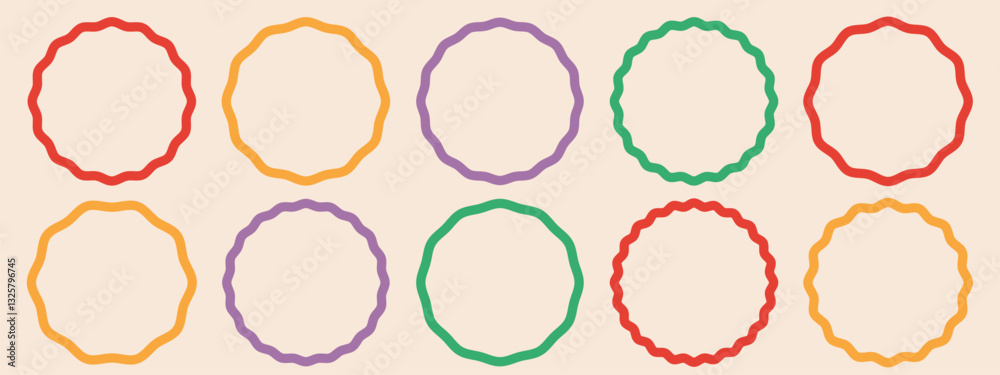 Set of scallop stories frames. Circle doodle borders with zigzag wavy edges. Modern vector template Set of scallop stories frames. Circle doodle borders with zigzag wavy edges. Modern vector template