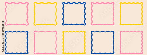 Set of colored frames with scallop edges. Modern vector template.