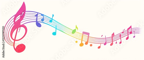 Obraz na płótnie Vibrant Musical Notes Flowing on a White Background. A colorful and dynamic graphic design featuring musical notes and staves w salonie