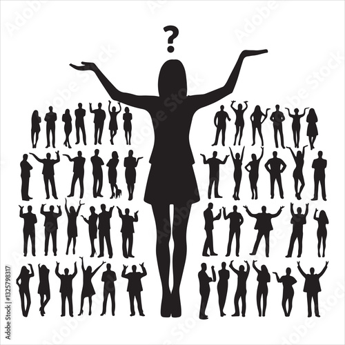 People Shrugging Illustrations Colored and Silhouette vector