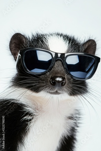 Raccoon in stylish sunglasses posing for the camera, playful animal portrait, cute wildlife, fun pet character, modern animal fashion trend, humorous scene.