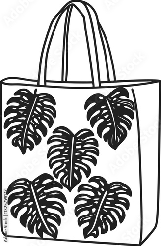 Tote bag with monstera plant leaf design, minimalist trendy fashion accessory