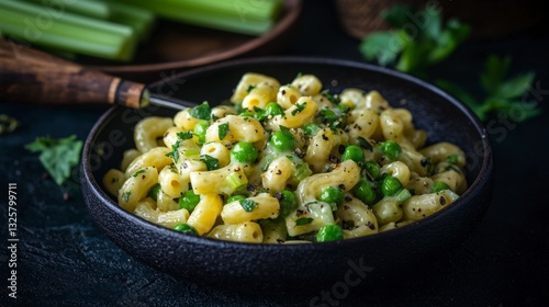 Creamy Macaroni Salad with Peas  Celery   Relish