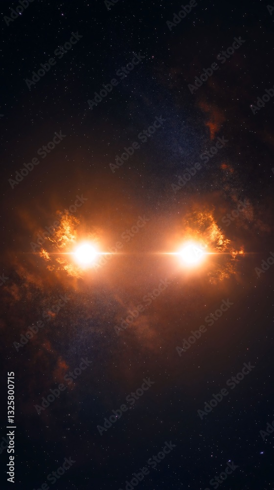 Naklejka premium Stellar phenomenon showcasing two bright stars in a cosmic backdrop