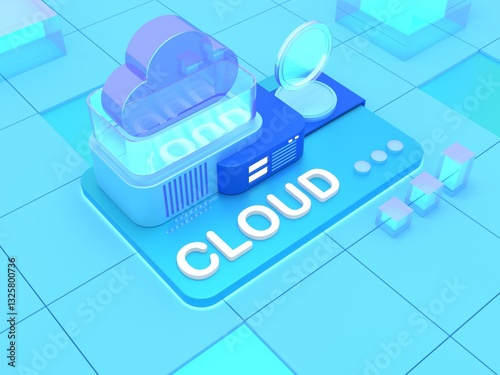 Cloud Computing: Depicting the essence of cloud computing, this image presents a futuristic server room, a conceptual representation of the digital world, with sleek, modern designs. 