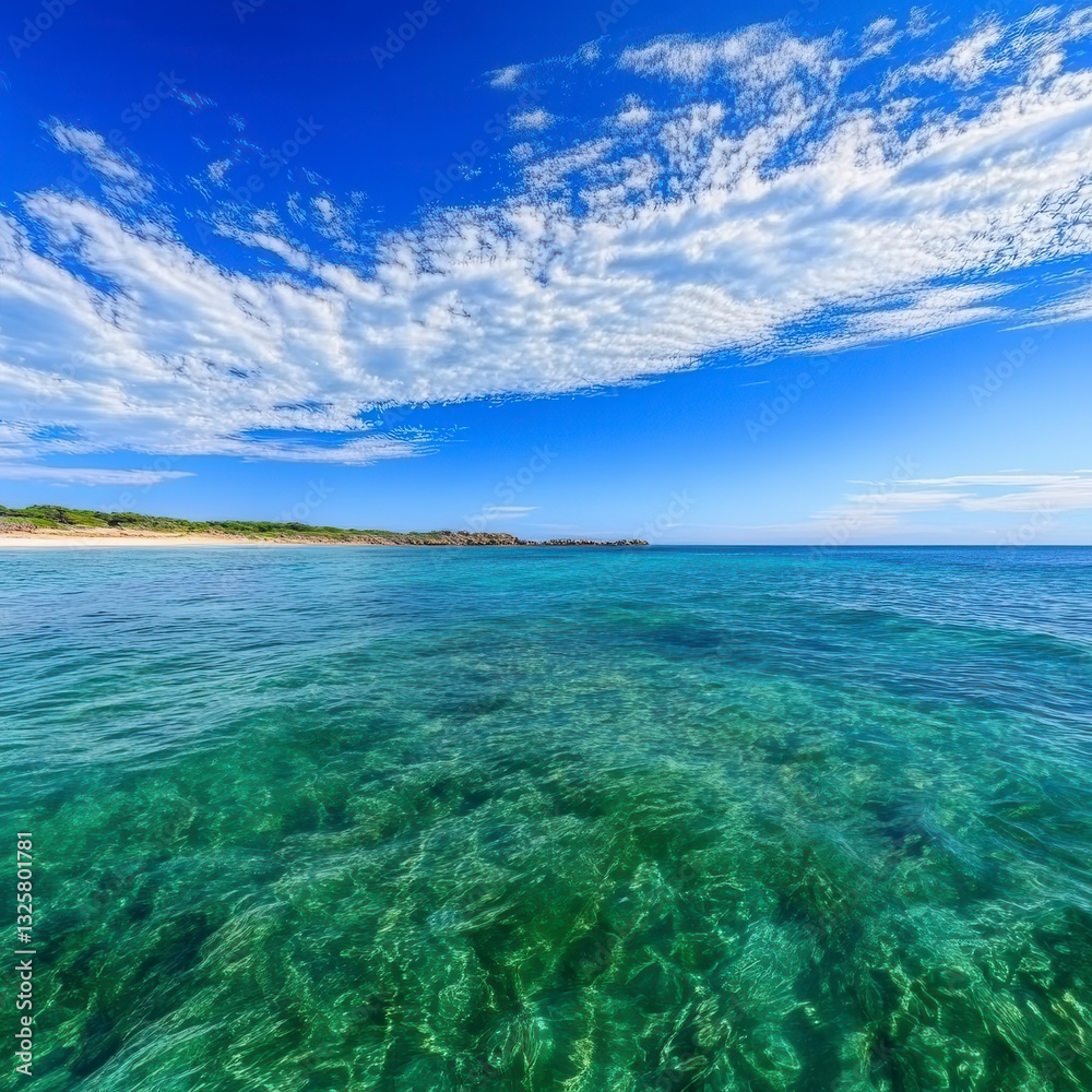 Tranquil Seascape with Clear Water and Blue Sky Overhead Tranquil Seascape with Clear Water and Blue Sky Overhead