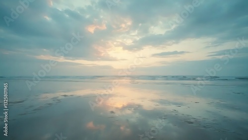 Seascape Sunset: Ocean Reflection, Coastal Sky, Tranquil Beach