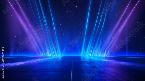 empty dark blue neon lights stage background