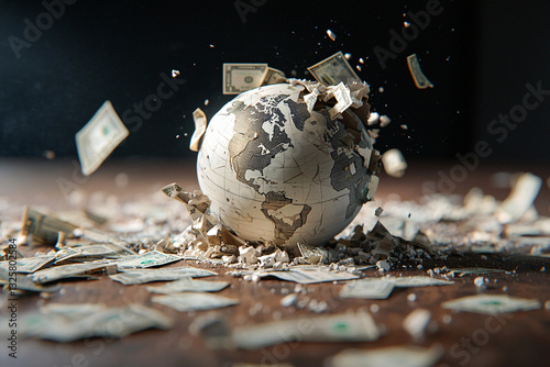 A storm shatters world currencies, reflecting economic instability and inflation global effects
