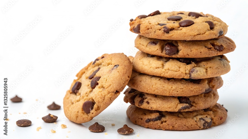 Freshly Baked Chocolate Chip Cookies Stacked Neatly, Isolated on a White Background, High-Quality Dessert Stock Photo Perfect for dessert branding and bakery promotions. Freshly Baked Chocolate Chip Cookies Stacked Neatly, Isolated on a White Background, High-Quality Dessert Stock Photo Perfect for dessert branding and bakery promotions.