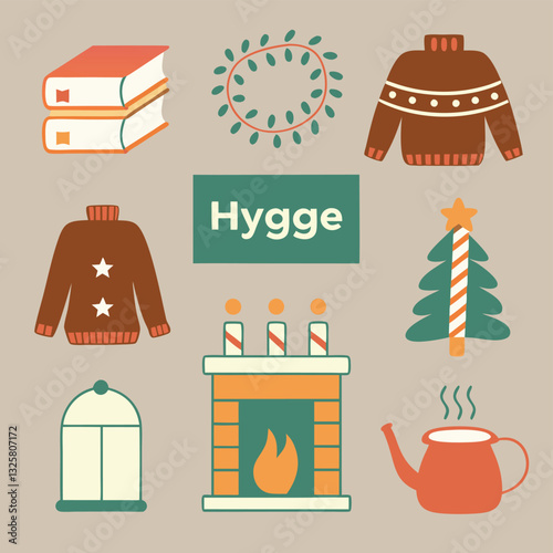 Hygge Lifestyle Cozy Winter Elements Illustration for Warm and Happy Home