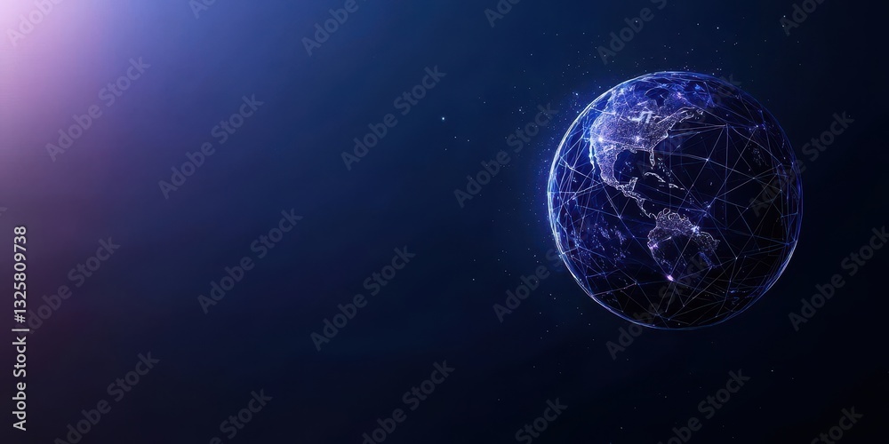 A glowing digital globe against a dark backdrop, showcasing interconnected lines and cities, representing global connectivity. A glowing digital globe against a dark backdrop, showcasing interconnected lines and cities, representing global connectivity.