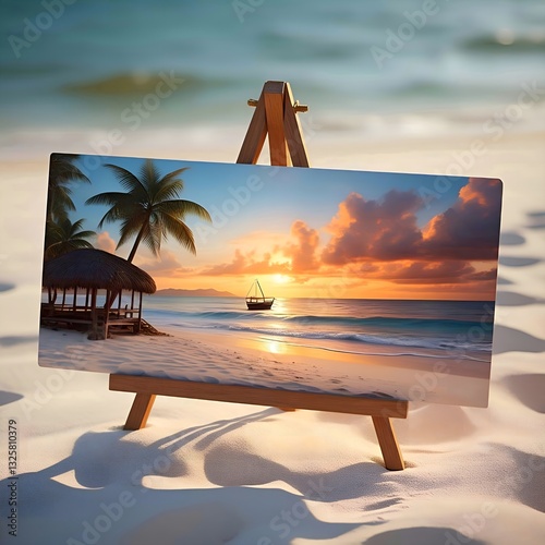 Sunset landscape banner on beautiful white Sandy beach.