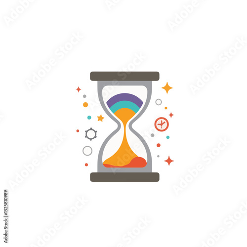 Colorful hourglass symbolizing generations on white background, continuity