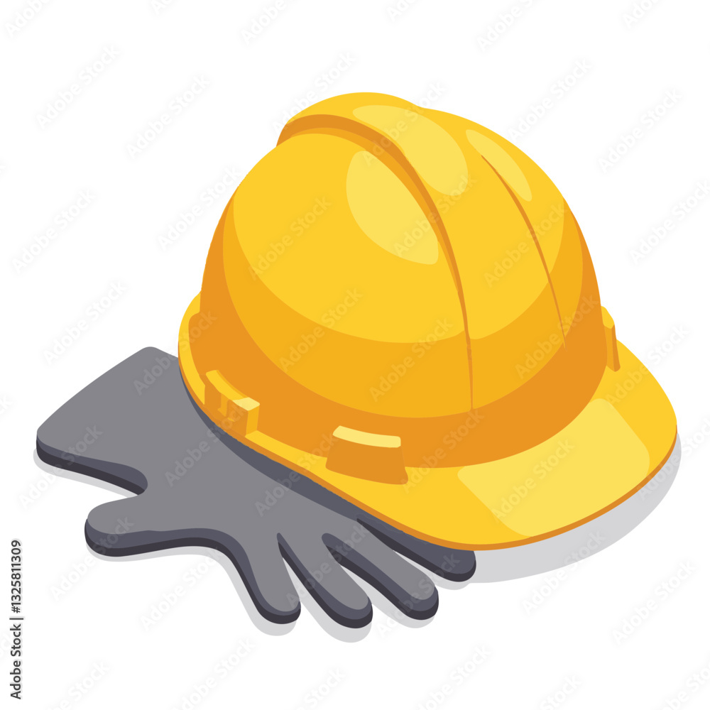 Construction hard hat and gloves on white background, safety tools Construction hard hat and gloves on white background, safety tools