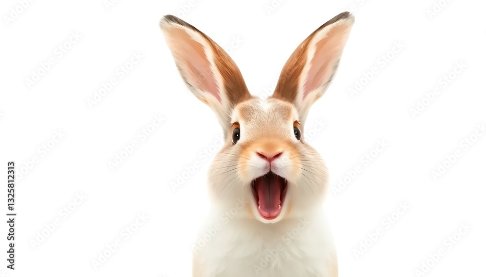 Obraz premium Cute Rabbit Open Mouth Expressing Surprise And Curiosity Isolate White Background