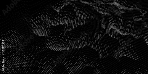 Abstract  background  wave grid from  circles and lines on black. Technology concept analytical  data.  Banner for business, science and technology data analytics. Big Data.