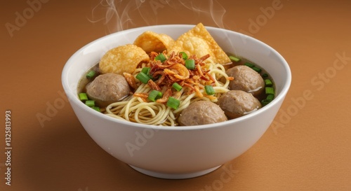 Aromatic and Delicious Bakso Soup with Noodles and Crispy Crackers: A Culinary Delight photo