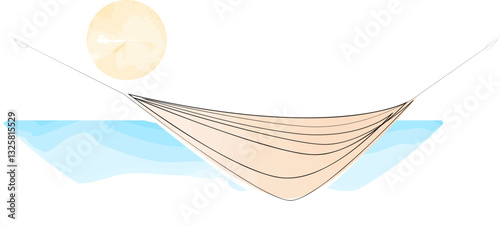 Hammock continuous line drawing. Sun and sea drawn in watercolor style. Hand drawn minimalism style one line art vector illustration.