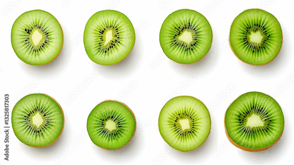 Fototapeta premium Fresh Kiwi Fruit Slices Arranged in a Symmetrical Pattern