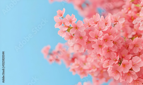 Delicate Pink Cherry Blossom Branch Against a Light Blue Background
