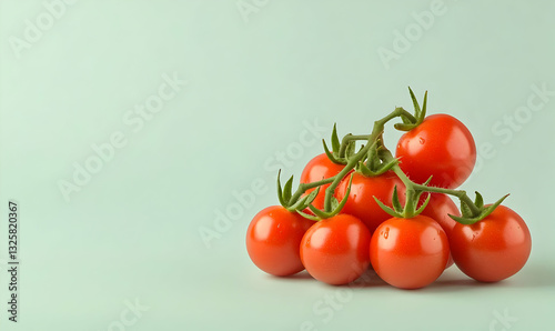 Fresh Red Tomatoes Stacked on Minimalist Light Green Background