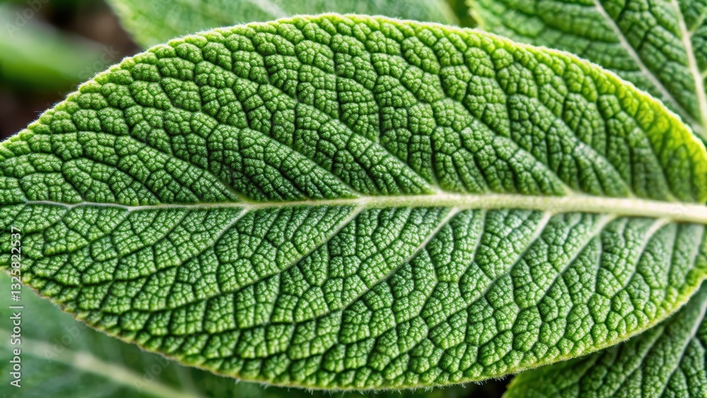 Detailed image of a single green clary sage leaf with intricate veination and subtle texture , wild, herb, wild Detailed image of a single green clary sage leaf with intricate veination and subtle texture , wild, herb, wild