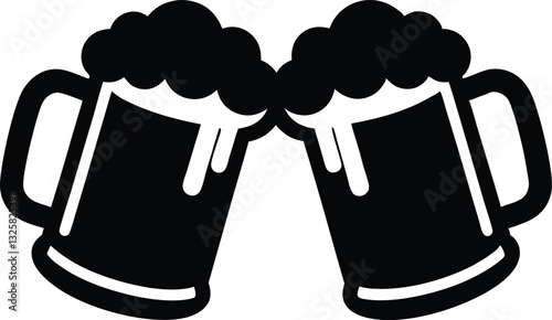 Beer mug silhouette vector, Two clinking beer mugs icon vector
