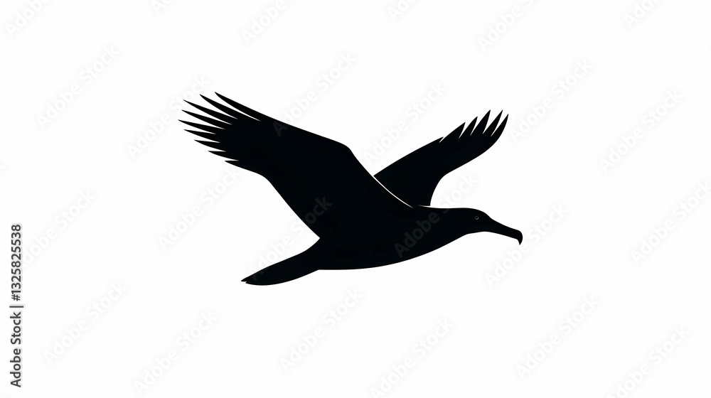 Obraz premium Silhouette of a Flying Bird Against a Minimalist White Background
