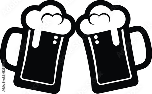 Beer mug silhouette vector, Two clinking beer mugs icon vector