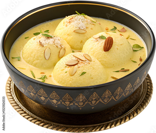 Ras Malai features soft cream-soaked dough balls in sweet, aromatic milk, offering a rich dessert experience. 