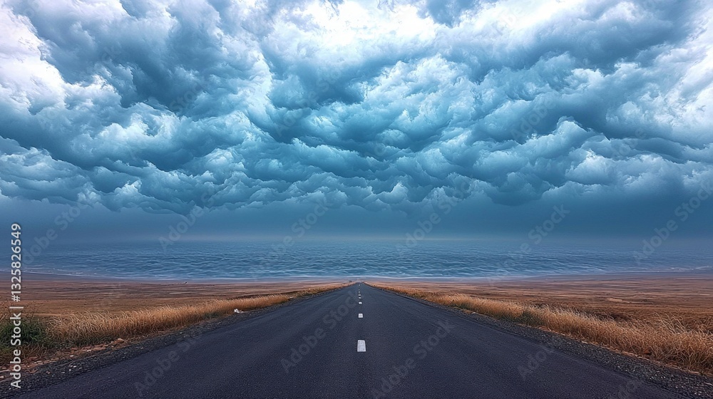 Naklejka premium Dramatic Coastal Road Cloudy Sky Asphalt Highway Ocean View Travel Photography