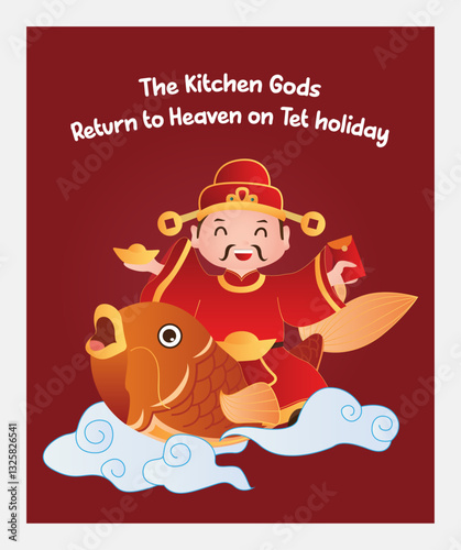 The Kitchen God riding a golden carp to heaven on Tet holiday