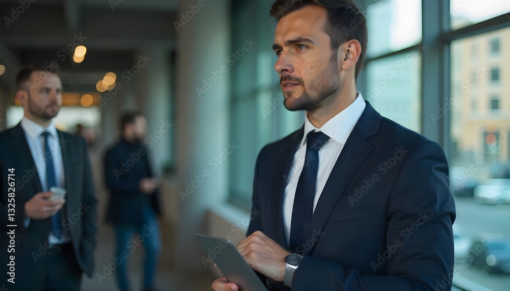 Handsome businessman in a suit smiling confidently at the office Handsome businessman in a suit smiling confidently at the office