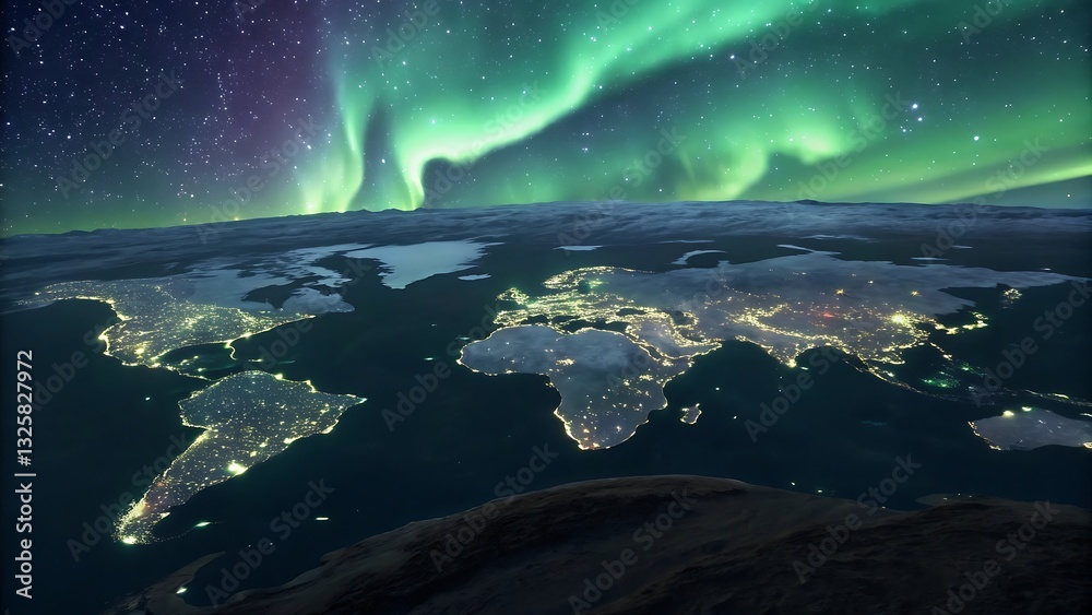 Naklejka premium Glowing Fireflies Create a Beautiful World Map Visualization