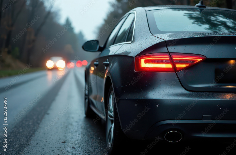 Traffic accident involving multiple vehicles on wet roadway during dusk Traffic accident involving multiple vehicles on wet roadway during dusk