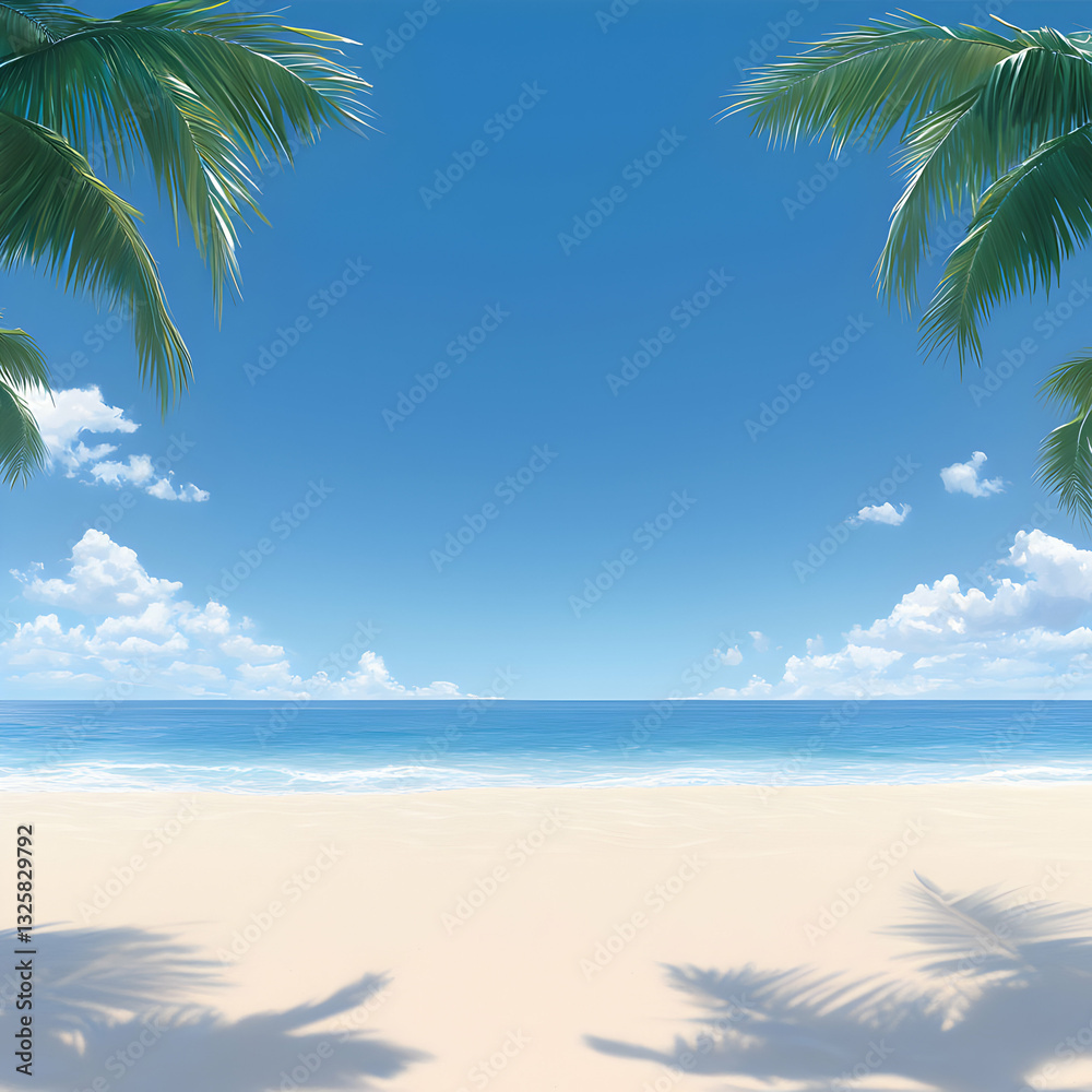 Fototapeta premium Tropical Beach Scene With Palm Trees