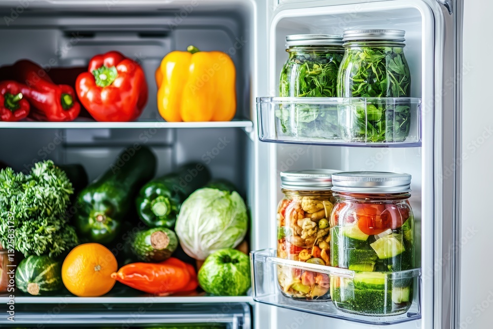 Busy home refrigerator with an overwhelming mix of leftovers, fresh produce, beverages, and random food jars, representing everyday food storage challenges Busy home refrigerator with an overwhelming mix of leftovers, fresh produce, beverages, and random food jars, representing everyday food storage challenges