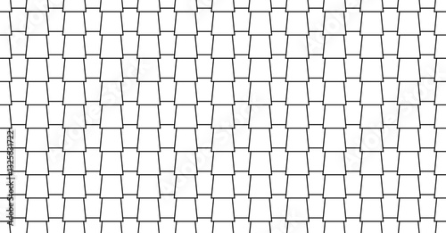 Shingles roof seamless pattern. House roof tile texture. Geometric shape design. Metal construction grid. Fish scales. Vector illustration isolated on white background.