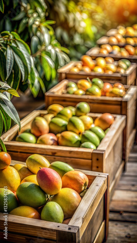 Wallpaper Mural Freshly Harvested Indian Mangoes in Wooden Crates – Organic Tropical Fruits in a Sunlit Orchard Torontodigital.ca