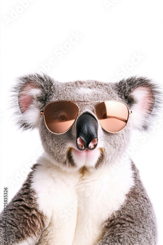 Koala wearing stylish sunglasses posing for the camera in a fun and playful manner, showcasing wildlife, nature, and unique animal photography.